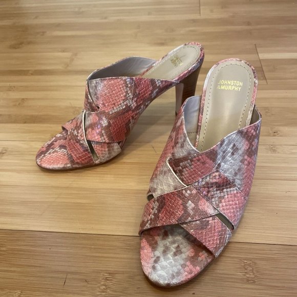 johnston murphy Pink Snake Leather Slide Nwob 8 NEW - Picture 1 of 11